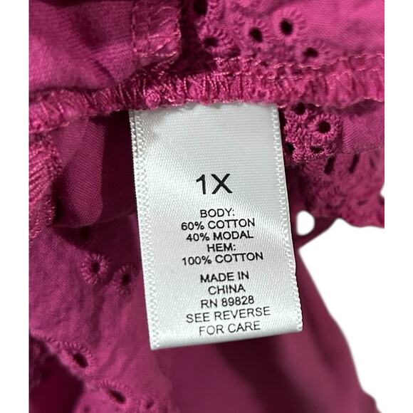 LOGO by Lori Goldstein Cotton Modal Tunic with Eyelet Ruffle Size 1X Pink EUC - Picture 4 of 5